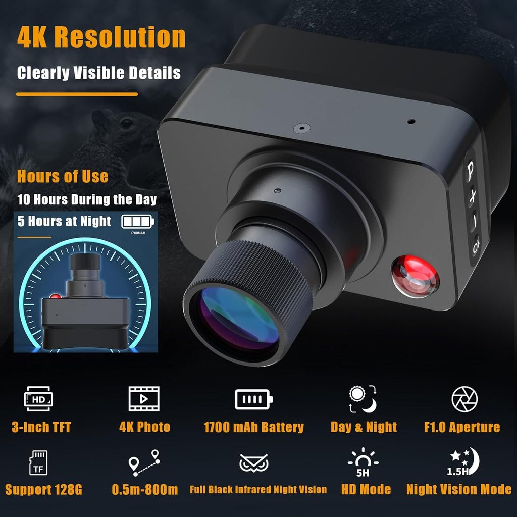 4K HD Night Vision Scope 800m Low Light Sight 5X Digital Zoom For Compound Bow Hunting Infrared