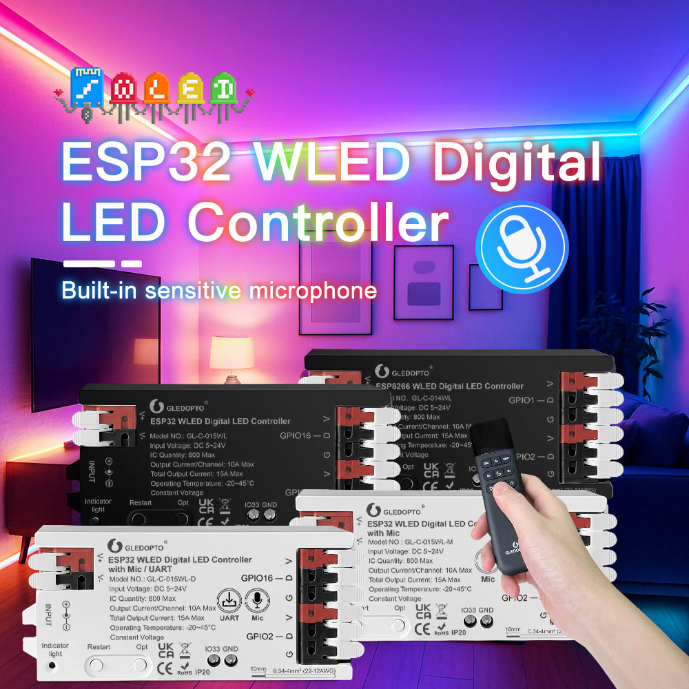 GLEDOPTO WLED LED Controller ESP32 Mic Music UART RGB IC Digital Lights Addressable String Lighting