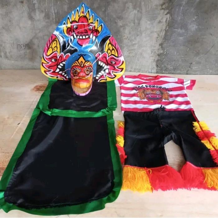 ASLI stelan baju reog dan caplokan mainan kain panjang / kostum barongan anak fullset READY STOCK