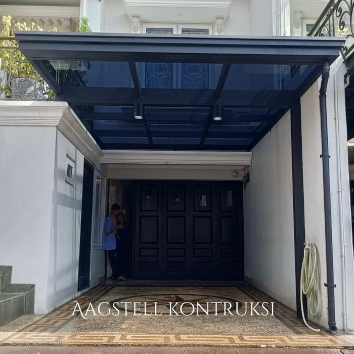 "New" AAG Steel Kanopi Kaca Tempered 8mm Rangka Holo Tiang WF150 Baja Besi Transparan Kuat Tahan