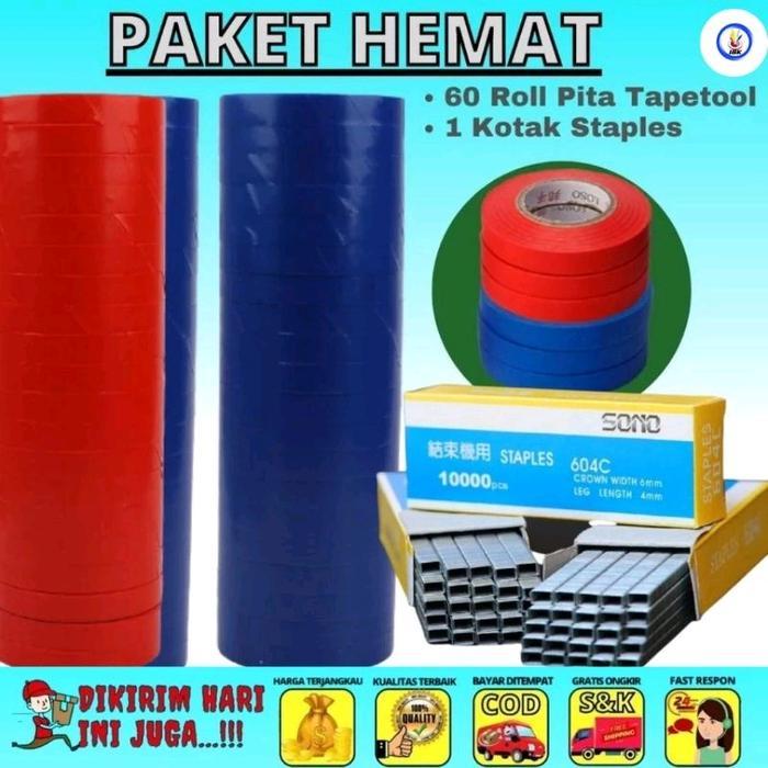 Tapetool Tali Tapetool Tape Refill Paket 60 Roll+ 1 Kotak Staples