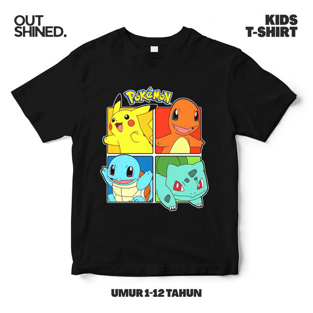 OUTSHINED Kaos Distro Anak Pokemon Starter Rekomendasi Toko - Baju Anak Pokemon Hitam
