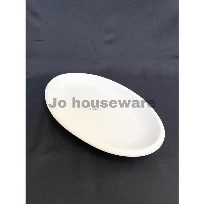 Piring saji ikan oval keramik serbaguna 30x18 cm putih polos set 67-1