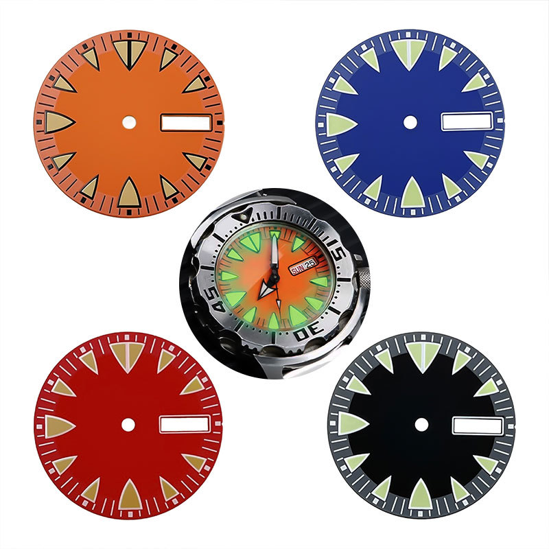 28.5mm Monster Dial Fit NH36/4R36 Movement Green Luminous Watch Replacement Parts for NH36 Movement