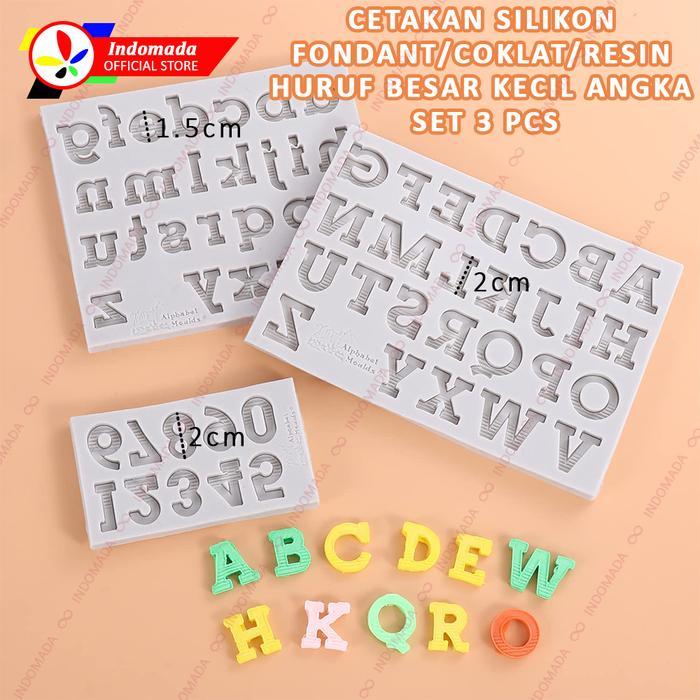 Cetakan Huruf Besar Kecil Angka Set 3 pcs Garis Fondant Coklat Resin
