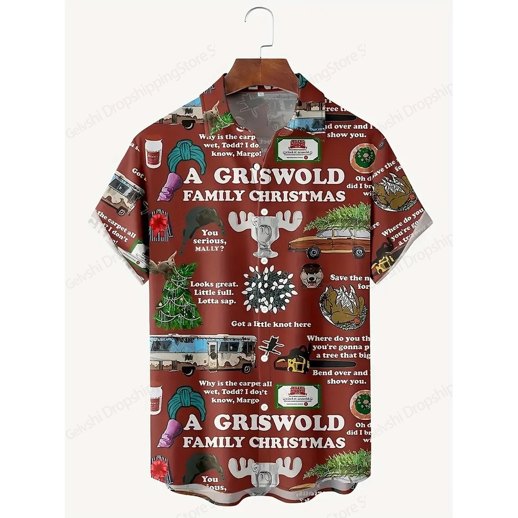 Men's Comic Christmas Graphic Hawaiian Shirt Men Women Fashion Santa Claus Shirt Short Sleeve Blouse