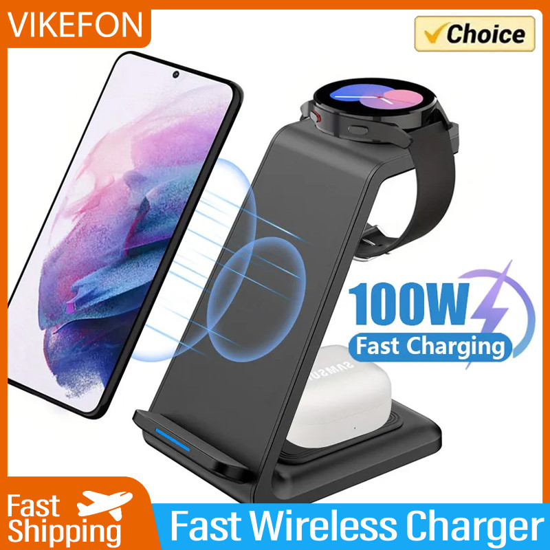 VIKEFON 3 in 1 100W Travel Wireless Charger For Samsung Galaxy S23 Watch 6 pro/5/4/3 Active Buds Pro