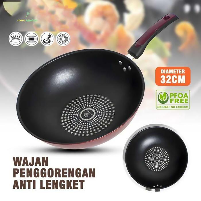 Wajan Penggorengan Anti Lengket Ukuran Diameter 32cm / Wajan Gagang Jumbo Diamond Wok pan