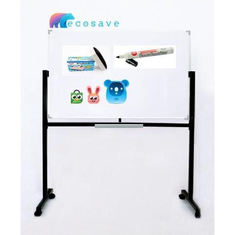 Whiteboard Dengan Stand dan Roda 90x120 cm EcoSave Murah ( Papan Tulis White Board Magnetik Kaki