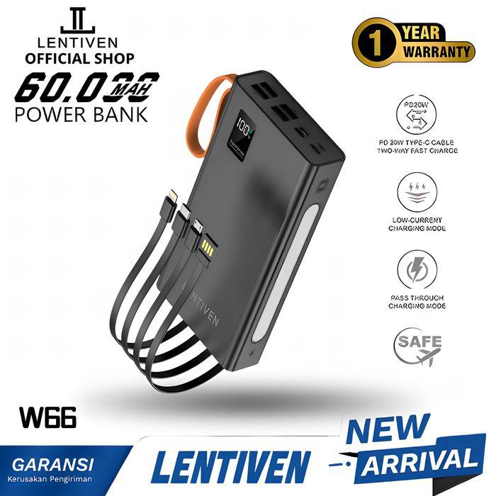 LENTIVEN Powerbank 60000mah 4 USB Fast Charging LED Display W66