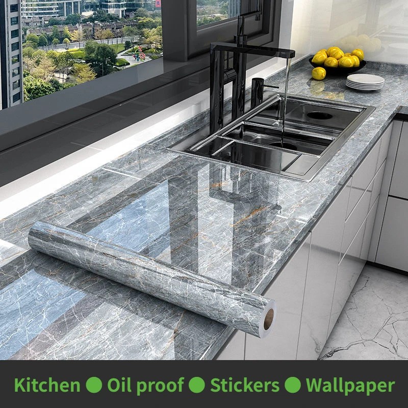 10M x 80CM Marble Self Adhesive Wallpaper Waterproof Oil Proof Kitchen Stickers Thermostability