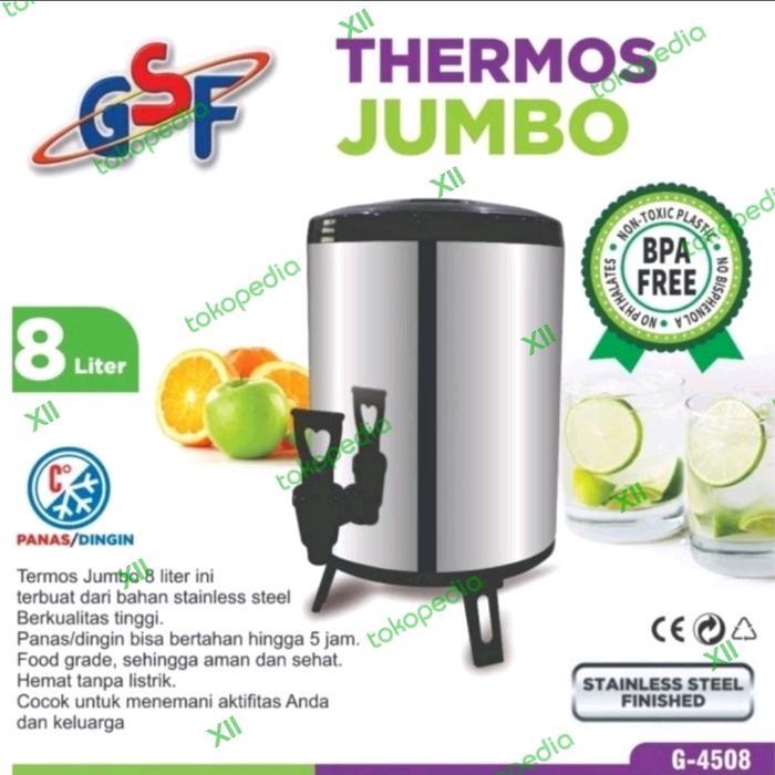 GSF G~4508 Water Jug Dispenser 8 Liter Thermos JUMBO Stainless Steel