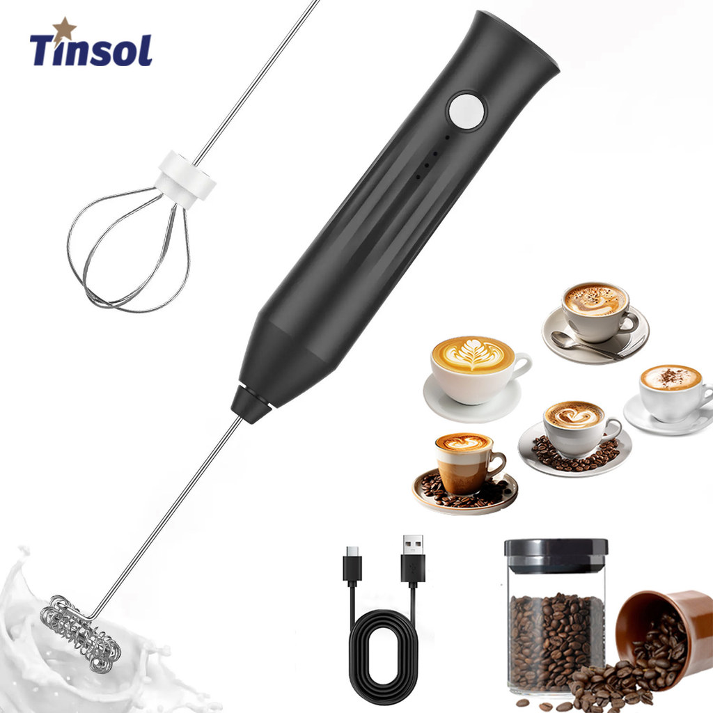 TINSOL Mini Electric Milk Frother Handheld Wireless Milk Frother USB Rechargeable Coffee Stirrer