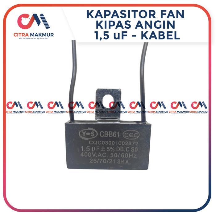 Kapasitor Kipas Angin 1,5 Uf Kabel 2 Braket Baut Fan Mesin Dinamo Kotak 1.5 Miyako Motor Cosmos