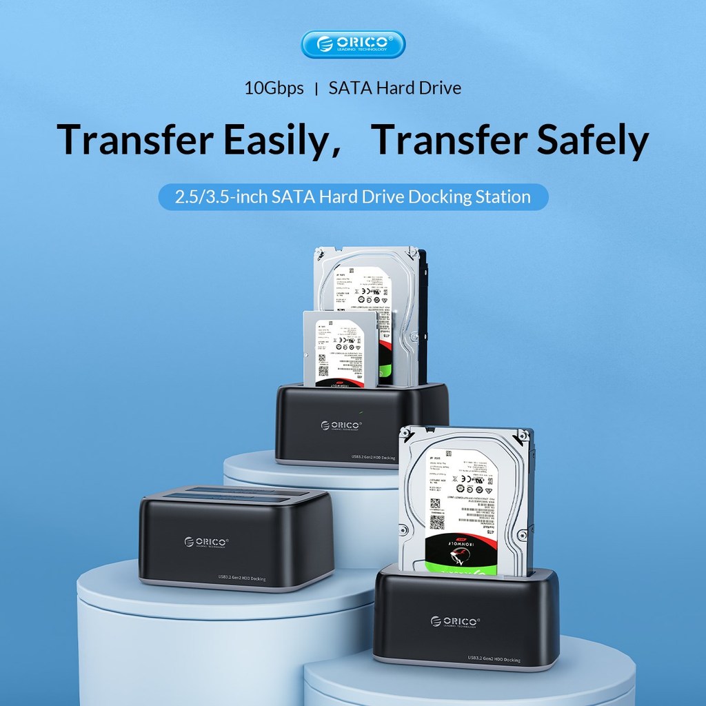 ORICO Type-C Dual-bay Clone HDD Docking Station USB3.2 10Gbps Hard Disk Case with 12V3A Power