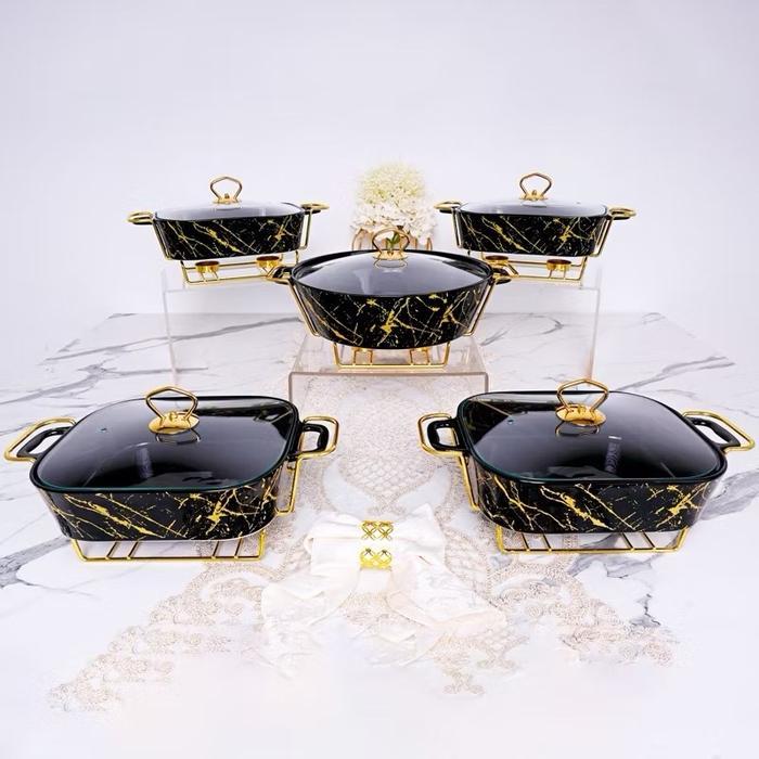 Prasmanan isi 5/prasmanan keramik isi 5 - Hitam marbel, 4 pc 11 inc + bulat