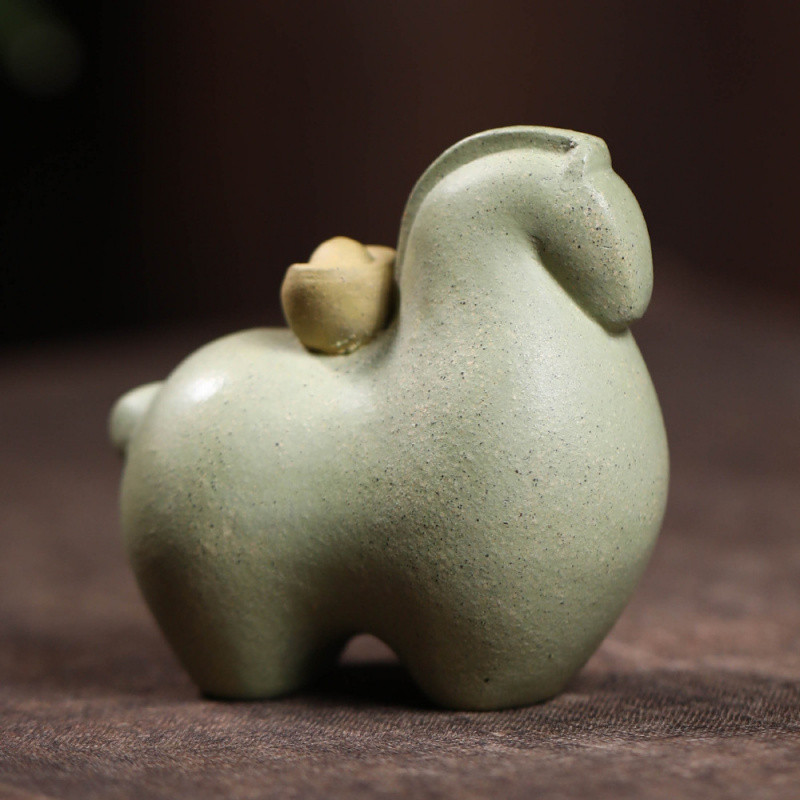 Purple Clay Tea Pet Horse Ornament Handmade Zodiac Horse with Ingot Tang Horse Wealth Tea Set