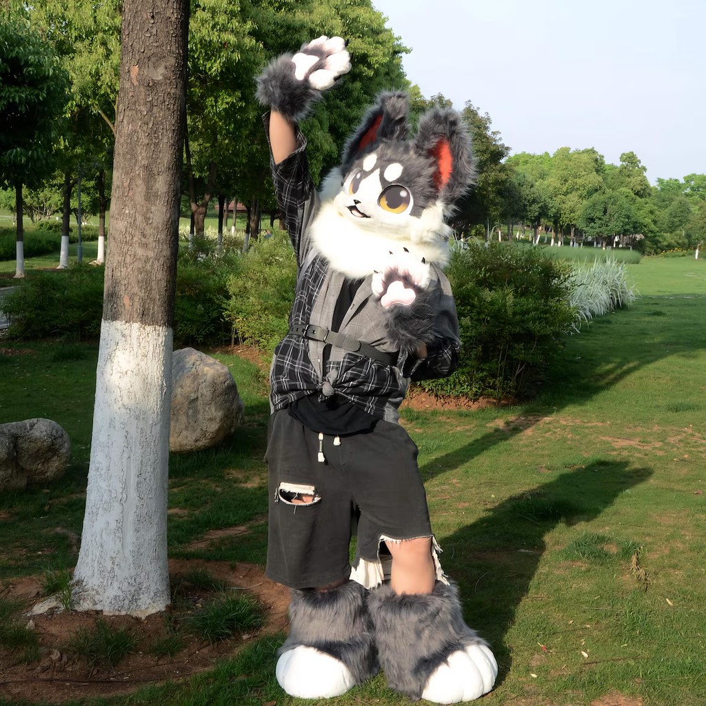 Kigurumi Fursuit Costume Outfit with Furry Cat Mask Animal Head Mask & Fursuit Head for Animal