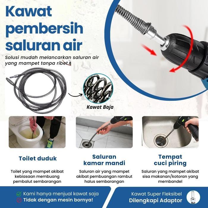 Anti Sumbat Mampet Pembersih Saluran Wc Kawat Pembersih Pipa Mampet Dengan Adaptor Bor