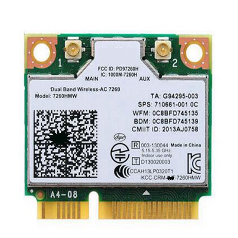 Dual Band Wireless-AC7260 7260AC 7260HMW AC7260 7260HMWAC half Mini PCI-e BT4.0 Wireless Card for HP