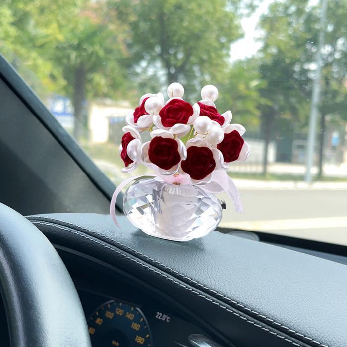 Dekorasi Mobil Elegan: Pajangan Mawar Mutiara Aksesoris Kristal untuk Interior Memukau dan Anggun