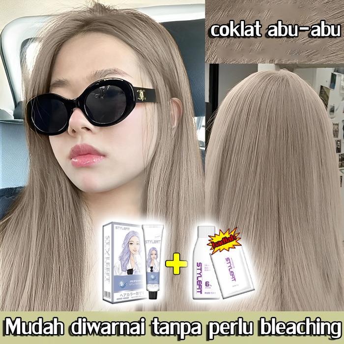 cat rambut pewarna tanaman STYLE FlT milk tea ash hair color 200ml hair colour Pewarna Herbal Cat