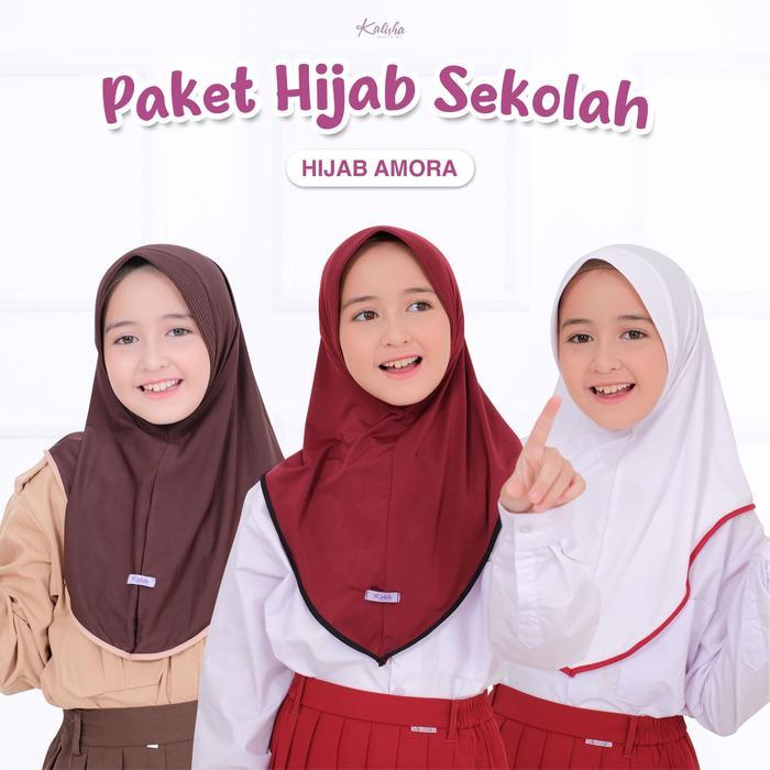 Kalisha - Alika Amora Paket Seru 3 Pcs (Hijab Anak Instan Bahan Jersey Ukuran S)