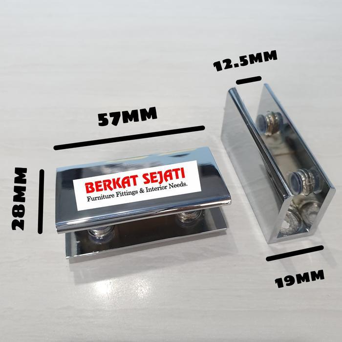 Ambalan Jepit Kaca KOTAK Stainless Penyangga Ambalan Kaca 5 - 12 mm L .