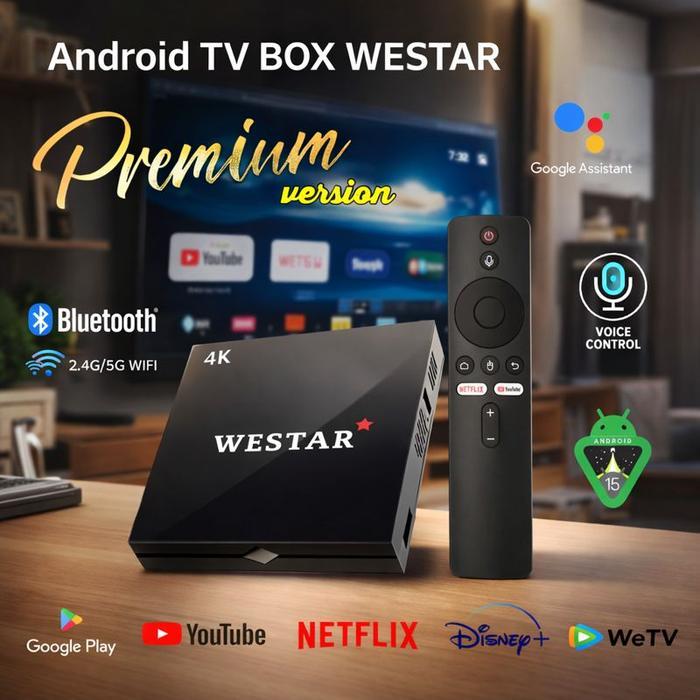 WESTAR ANDROID TV BOX 4K TERBARU ANDROID 15 + REMOTE VOICE