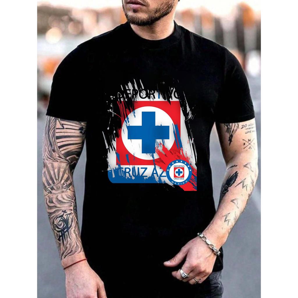 Cruz Azul A.C. Football Printed Loose-Fit Basic Shirt - 100% Cotton, 180g, Breathable, Machine Washa