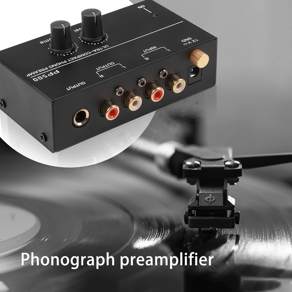 Phono Preamp pre Amp Preamplifier with Level Volume Control RCA Input Output 1/4" TRS Output