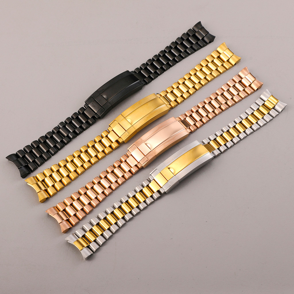 Stainless Steel President Watch Band 20mm Curved End for Datejust Silver Gold President Bracelet