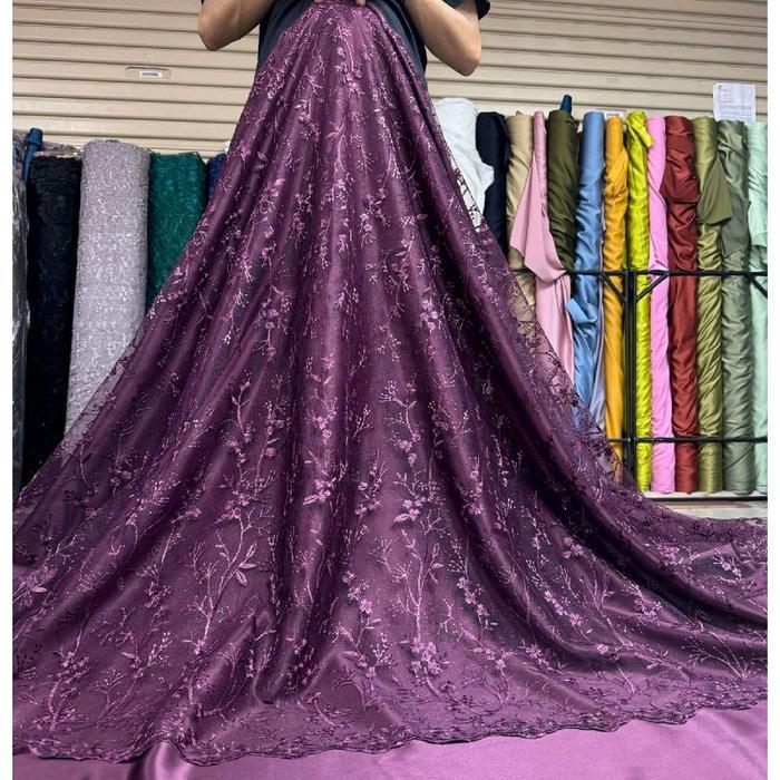 Kain Brokat Tile Bordir Tebal Warna Coklat Mahogany Motif Bunga - Bahan Brokat Bridesmaids, Kain