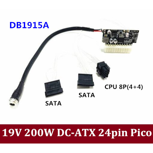 DB1915A 19V input 200W output DC ATX PSU 19V Pico ATX Switch Pico DC-DC PSU 24pin ITX DC to ATX PC