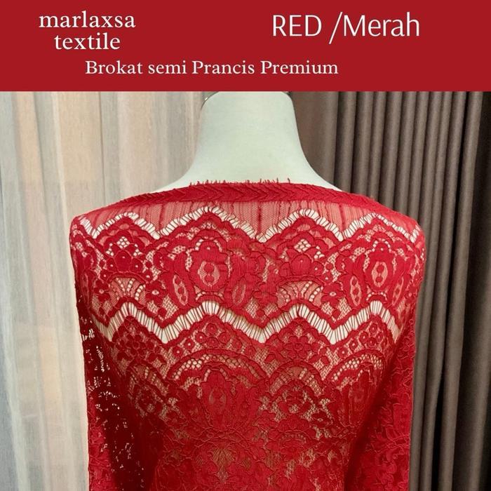 KAIN KEBAYA BROKAT PREMIUM SEMI PRANCIS CORD L PANEL RED/ MERAH
