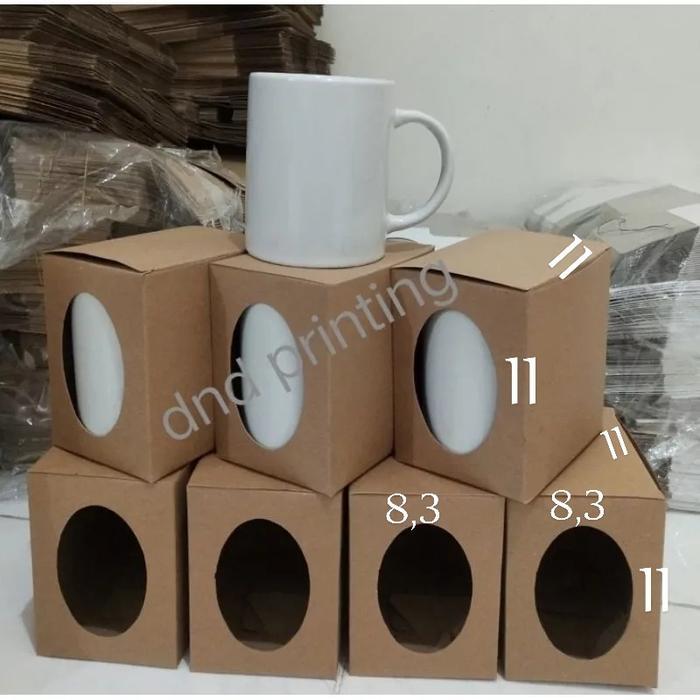 dus mug oval samping box mug kraft coklat