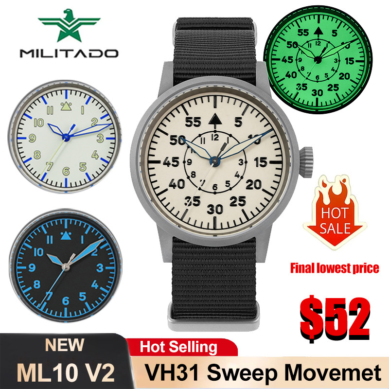 Militado ML10 New Full Night Light Quartz Watch Sandblasted Coating Sapphire Vintage Watch VH31