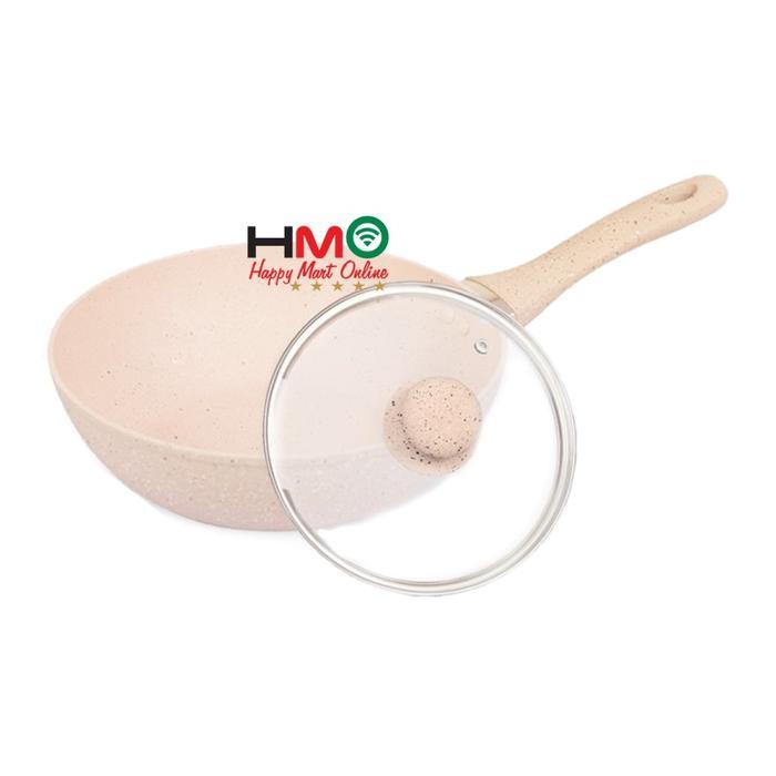 Bolde 28CM Wok Panci Wajan Goreng Granite Tutup Kaca Bolde Super Pan