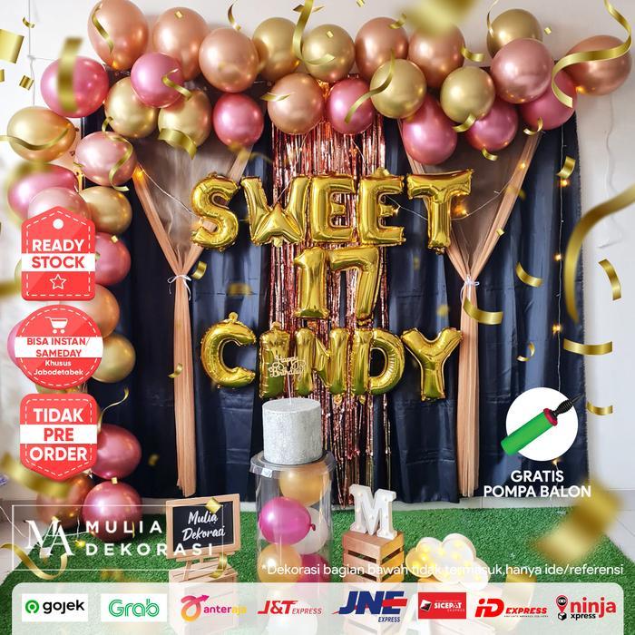 Dekorasi Sweet Seventeen 17 th Ultah Metalik Birthday DIY PaketLengkap
