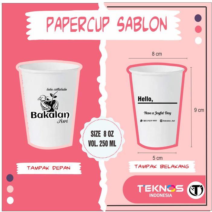 PAPERCUP PAPER CUP SABLON GELAS KOPI KERTAS CUSTOM 8 OZ 250 ML