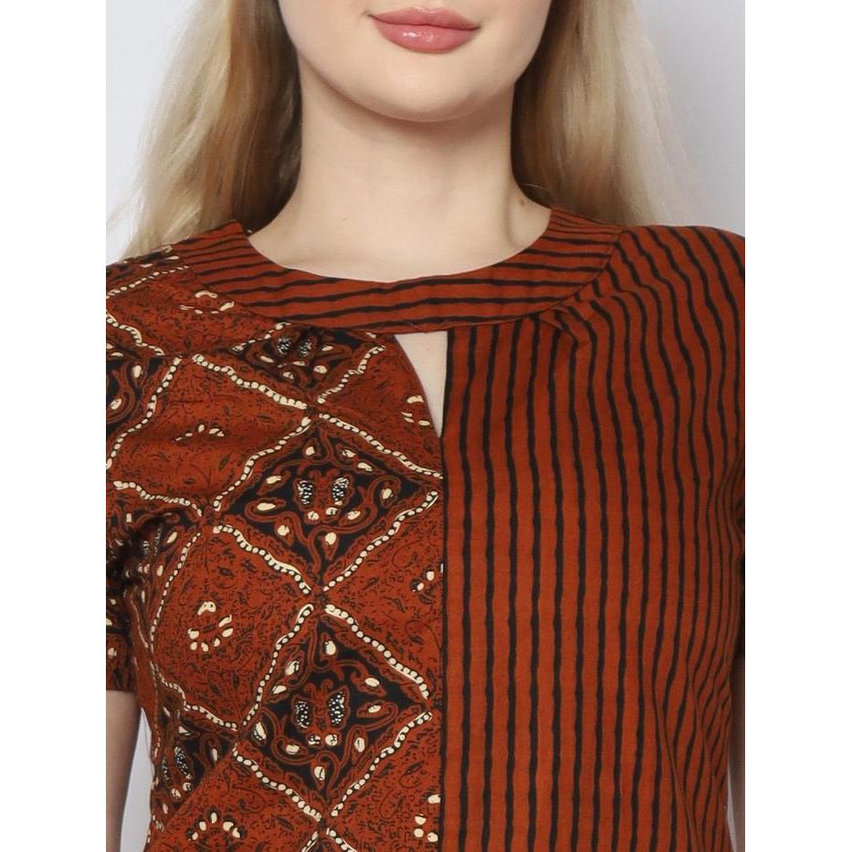 Arjuna Weda Sackdress Batik Wanita Motif Sido Mukti Mutiara - Bahan Katun Lengan Pendek Zipper