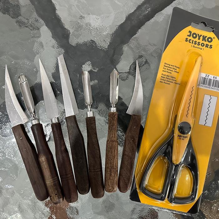 Premium Pisau Garnish / Pisau Carving / Pisau Ukir Buah Isi 7 Dan Gunting Original