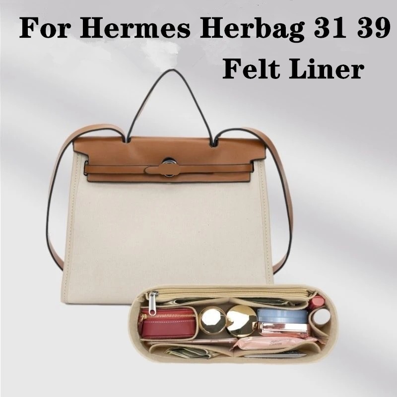 For Hermes Herbag 31 39 Handbag Insert Bag Felt Makeup Organizer Bag Inner Purse Portable Base
