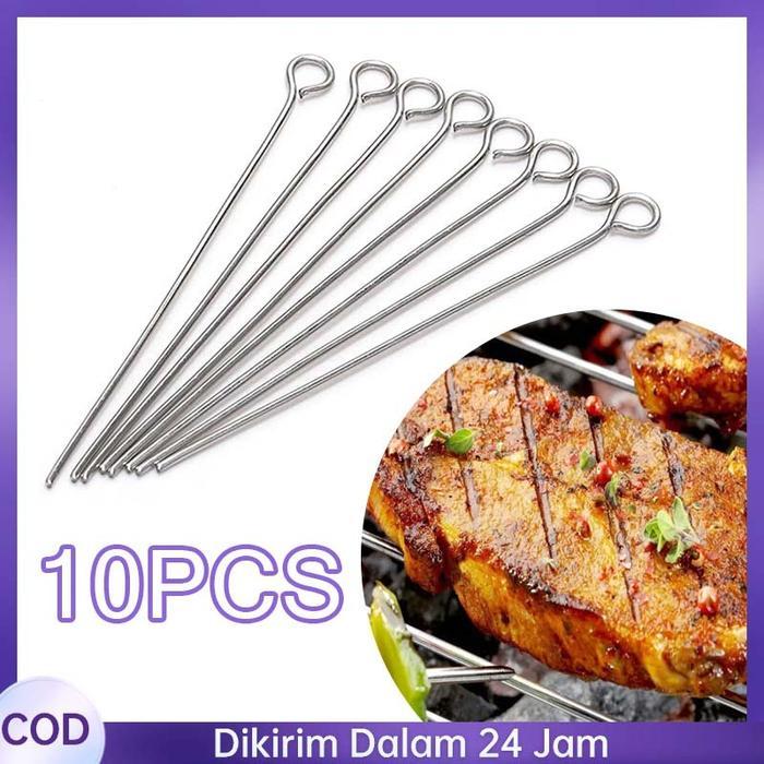 10pcs Tusuk Sate Stainless Tusuk Sate Yakitori BBQ Skewer Tusuk Sate Stainless Steel Tusuk Daging 15
