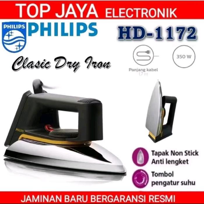SETRIKA PHILIPS ANTI LENGKET/Philips Setrika HD1172 Classic 350 Watt Alas Teflon Body Stainless