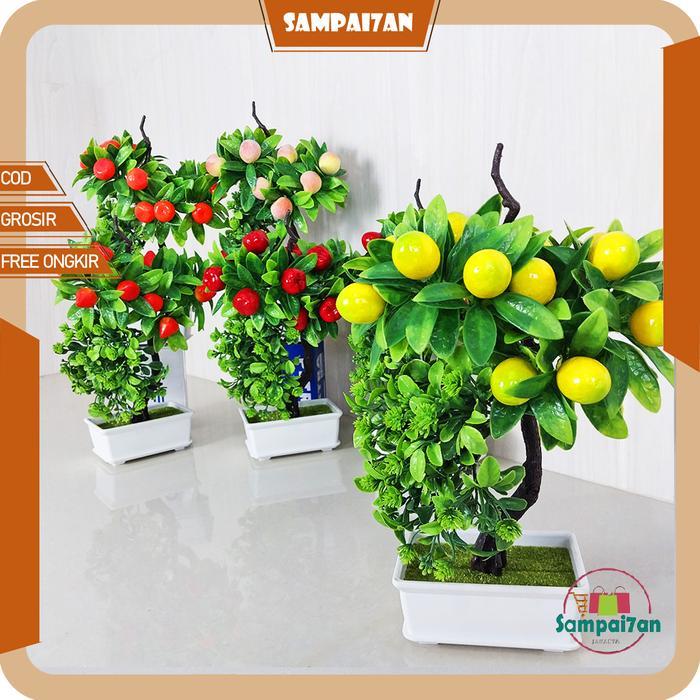 Pohon Buah Plastik Tanaman Hias Artificial Pohon Hiasan Meja Pot Pohon Dekorasi Rumah Murah COD