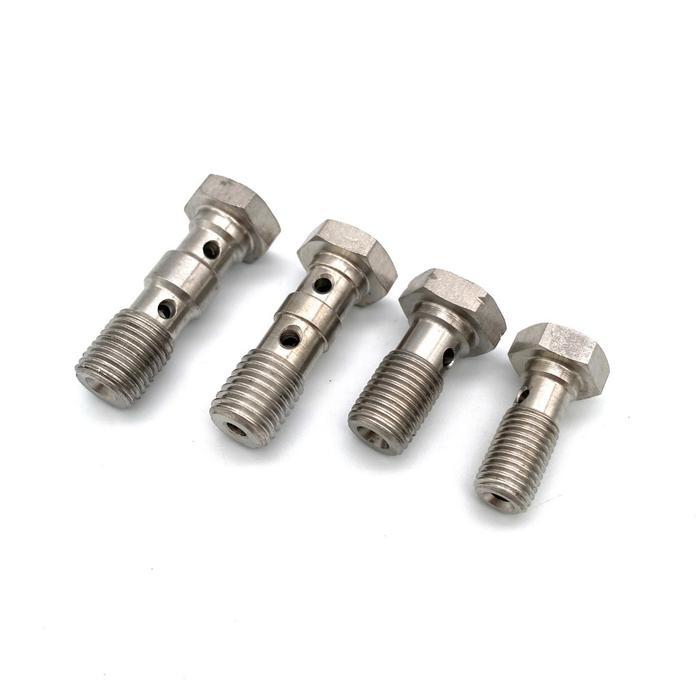 Baut Banjo Selang Rem Stainless Ukuran M8 M10 An3 Drat Halus Drat Kasar Dobel Lubang