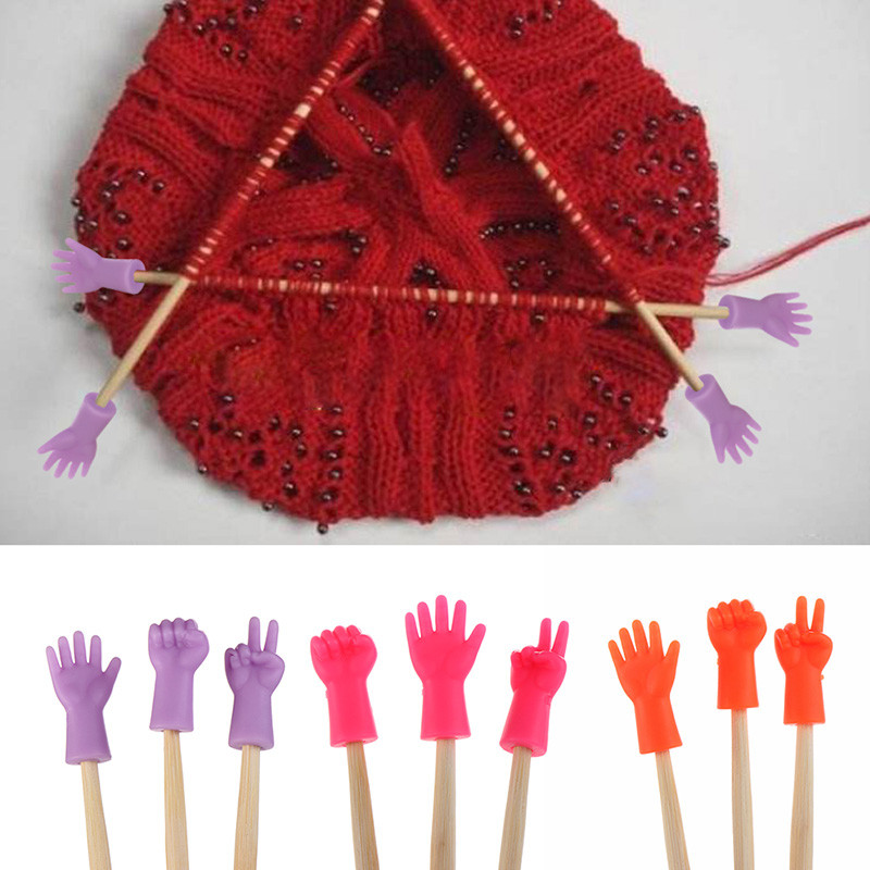 6Pcs Knitting Needle Tip Protectors Hand Shape Knitting Needles Point Caps Cute Rock Paper Scissors 