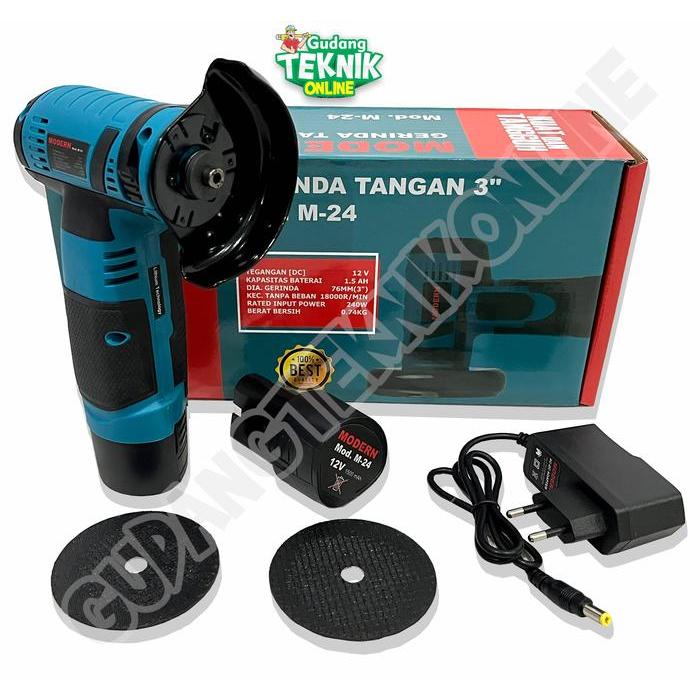 Mesin Gerinda 3" Cordless Modern M24 12V / Gerinda Tangan Portabel 3 Inch 12V Baterai Battery M-24