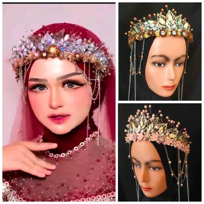 mahkota pengantin mutiara daun juntai ,headpiecepengantin,aksesoris pengantin,hiasan kpala pengantin